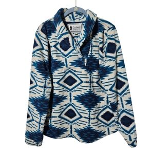 Outback Trading Aztec Navajo Shawl-Collar Womens M Fleece Sweater Pendleton Blue